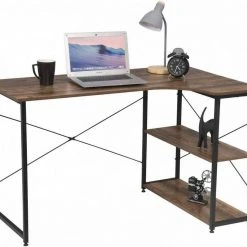 EUGAD Schreibtisch, Computertisch Büromöbel Couchtisch mit Ablage Holz Stahl Schwarz+Beigebraun Industrie-design -Eugad Möbel Einkaufen 0036ad1b d09c 5d52 a327 ce735b9d320f