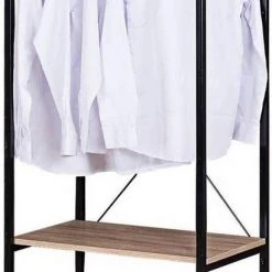 EUGAD Kleiderständer, Garderobenständer mit 2 Ablagen Holz Metall Schwarz-Hell Eiche Schwarz-Vintage, Weiß-Eiche