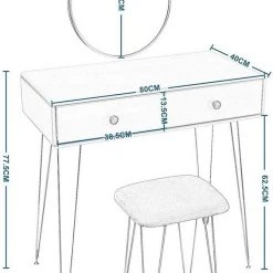 EUGAD Schminktisch (1-St), Frisiertisch Kosmetiktisch mit rundem Spiegel und 2 Schubladen für Schlafzimmer aus MDF und Massivholz, Goldenfußgestell, Weiß+Golden 8 EUGAD Schminktisch (1-St), Frisiertisch Kosmetiktisch mit rundem Spiegel und 2 Schubladen für Schlafzimmer aus MDF und Massivholz, Goldenfußgestell, Weiß+Golden -Eugad Möbel Einkaufen 044e0de4 873f 468a 9b90 4caf84a5a862