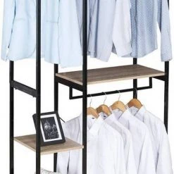 EUGAD Kleiderständer, Garderobenständer mit 7 Ablagen Schwarz-Vintage Schwarz-Hell Eiche -Eugad Möbel Einkaufen 054355f1 d329 58c3 88ed 37b9cfe350c2