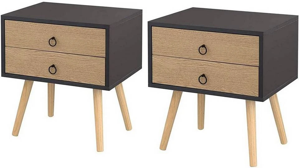 EUGAD Nachttisch, 2er-Set Beistelltisch mit 2 Schubladen Nachtkommode Nachtschrank Holzbeine MDF 46x35x50cm Weiß Grau, Weiß 8 EUGAD Nachttisch, 2er-Set Beistelltisch mit 2 Schubladen Nachtkommode Nachtschrank Holzbeine MDF 46x35x50cm Weiß Grau, Weiß – Bild 8