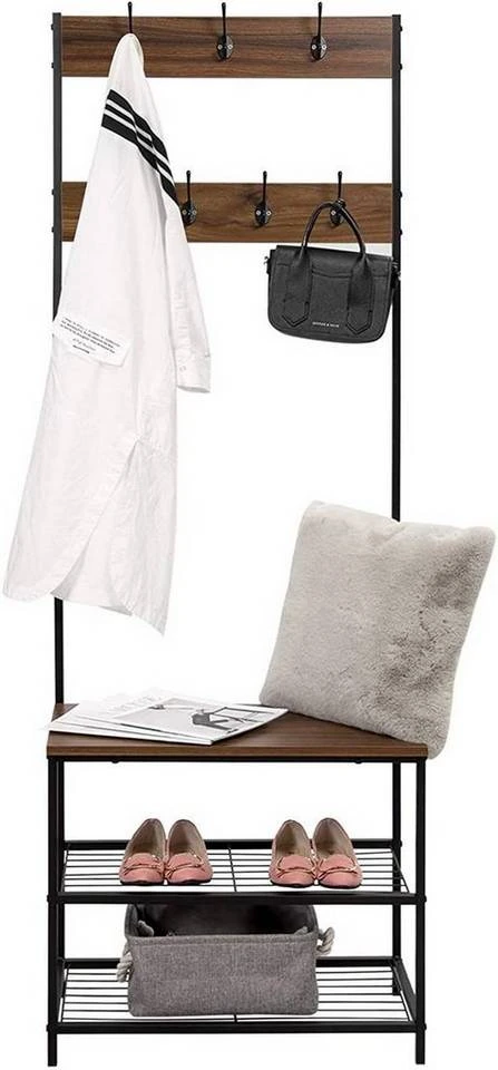 EUGAD Garderobenständer, (1 St), Kleiderständer, mit Haken, Schuhbank, Dunkelbraun 5 EUGAD Garderobenständer, (1 St), Kleiderständer, mit Haken, Schuhbank, Dunkelbraun – Bild 5