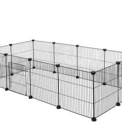 EUGAD Freigehege, Freigehege für Kaninchen Hasen Meerschweinchen Welpenauslauf Kleintiergehege Laufgitter mit Tür DIY 12 Platten Schwarz 142 x 72 x 36 cm