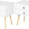 EUGAD Nachttisch, 2er-Set Beistelltisch mit 2 Schubladen Nachtkommode Nachtschrank Holzbeine MDF 46x35x50cm Weiß Grau, Weiß