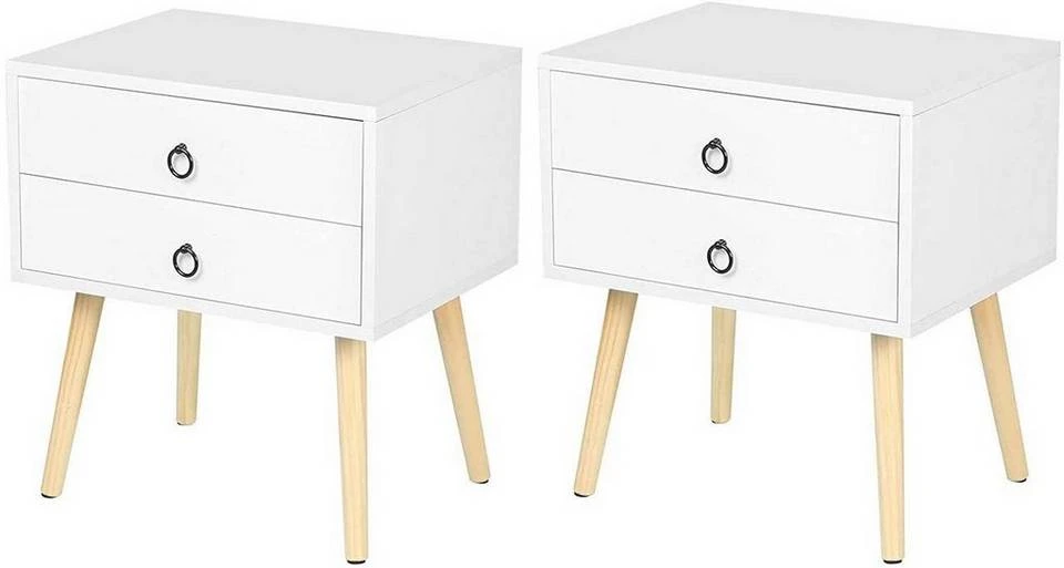 EUGAD Nachttisch, 2er-Set Beistelltisch mit 2 Schubladen Nachtkommode Nachtschrank Holzbeine MDF 46x35x50cm Weiß Grau, Weiß 1 EUGAD Nachttisch, 2er-Set Beistelltisch mit 2 Schubladen Nachtkommode Nachtschrank Holzbeine MDF 46x35x50cm Weiß Grau, Weiß