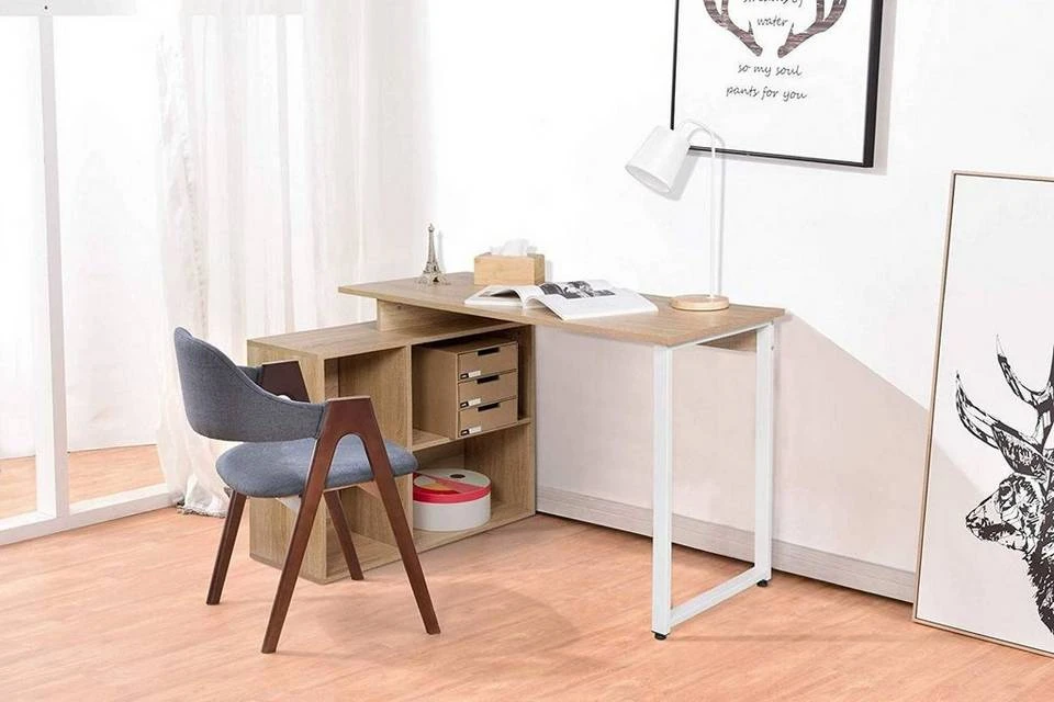 EUGAD Schreibtisch, mit Ablagen Holz 116x75x80cm Dunkelbuche Helleiche, Weiß 9 EUGAD Schreibtisch, mit Ablagen Holz 116x75x80cm Dunkelbuche Helleiche, Weiß – Bild 9