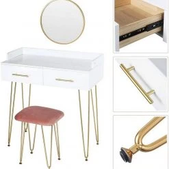 EUGAD Schminktisch, mit 3 Schubladen Tischplatte 100x40cm, Kosmetiktisch für Schlafzimmer, Weiß -Eugad Möbel Einkaufen 0ef2c03a bb3f 5b6f b1c8 5e1c70bae64a
