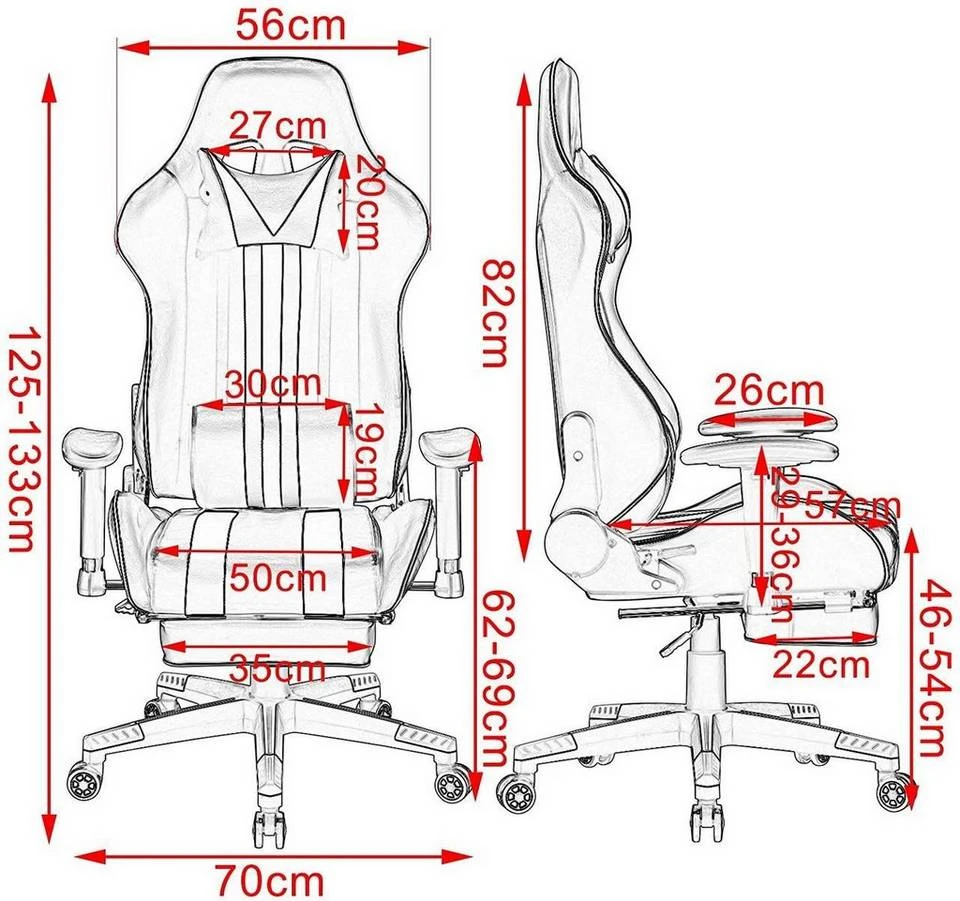 EUGAD Gaming-Stuhl (1 Stück), mit Fußstütze Racing Stuhl Drehstuhl Bürostuhl Schreibtischstuhl PC Stuhl mit Wippfunktion Höhenverstellbar Kunstleder Weiß Grau, Rot, Weiß 4 EUGAD Gaming-Stuhl (1 Stück), mit Fußstütze Racing Stuhl Drehstuhl Bürostuhl Schreibtischstuhl PC Stuhl mit Wippfunktion Höhenverstellbar Kunstleder Weiß Grau, Rot, Weiß – Bild 4