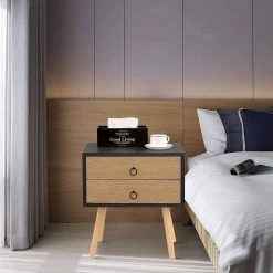 EUGAD Nachttisch, Beistelltisch mit 2 Schubladen Nachtkommode Nachtschrank Holzbeine MDF 46x35x50cm Weiß Grau, Weiß -Eugad Möbel Einkaufen 12248a47 eb8d 50d7 9e43 7c9c94008d96