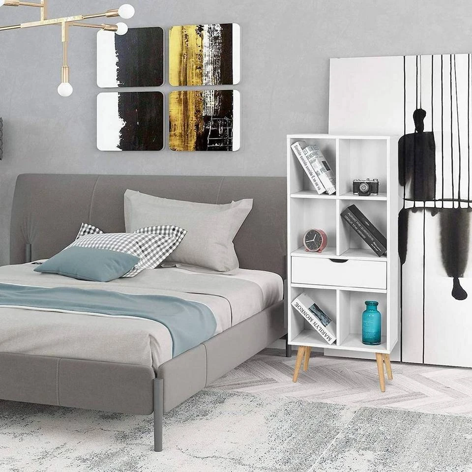 EUGAD Bücherregal, Bücherschrank Raumteiler mit Schublade, mit Fußbeine, 6 Fächer, Weiß 2 EUGAD Bücherregal, Bücherschrank Raumteiler mit Schublade, mit Fußbeine, 6 Fächer, Weiß – Bild 2