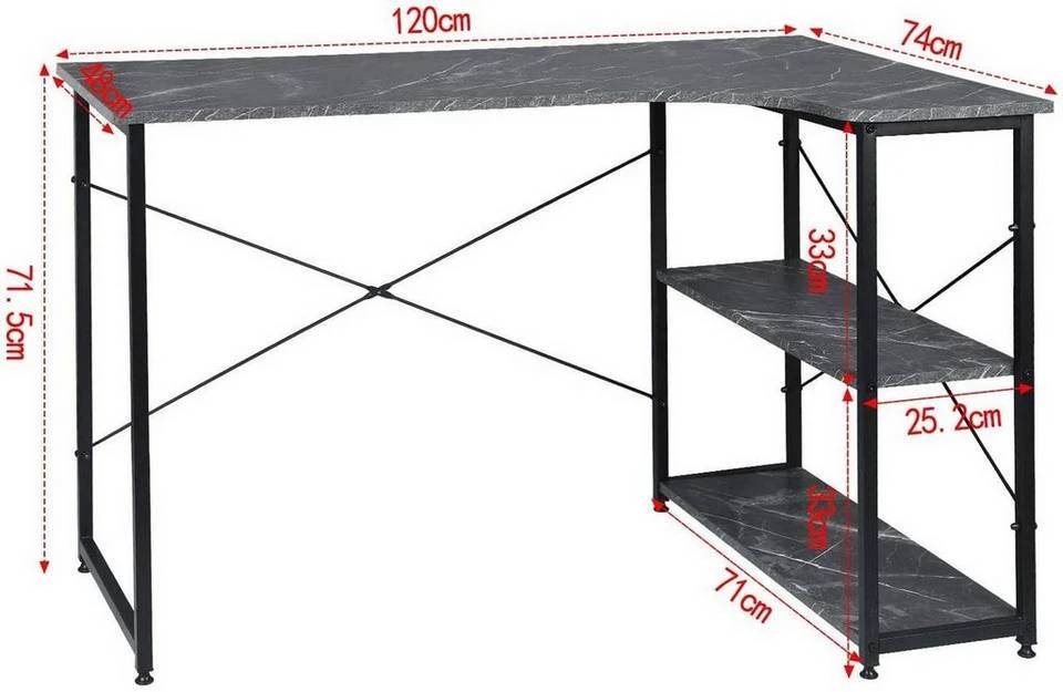 EUGAD Schreibtisch, mit Bücherregal 120x74x71,5 cm Schwarz Marmor Holz Vintage 3 EUGAD Schreibtisch, mit Bücherregal 120x74x71,5 cm Schwarz Marmor Holz Vintage – Bild 3