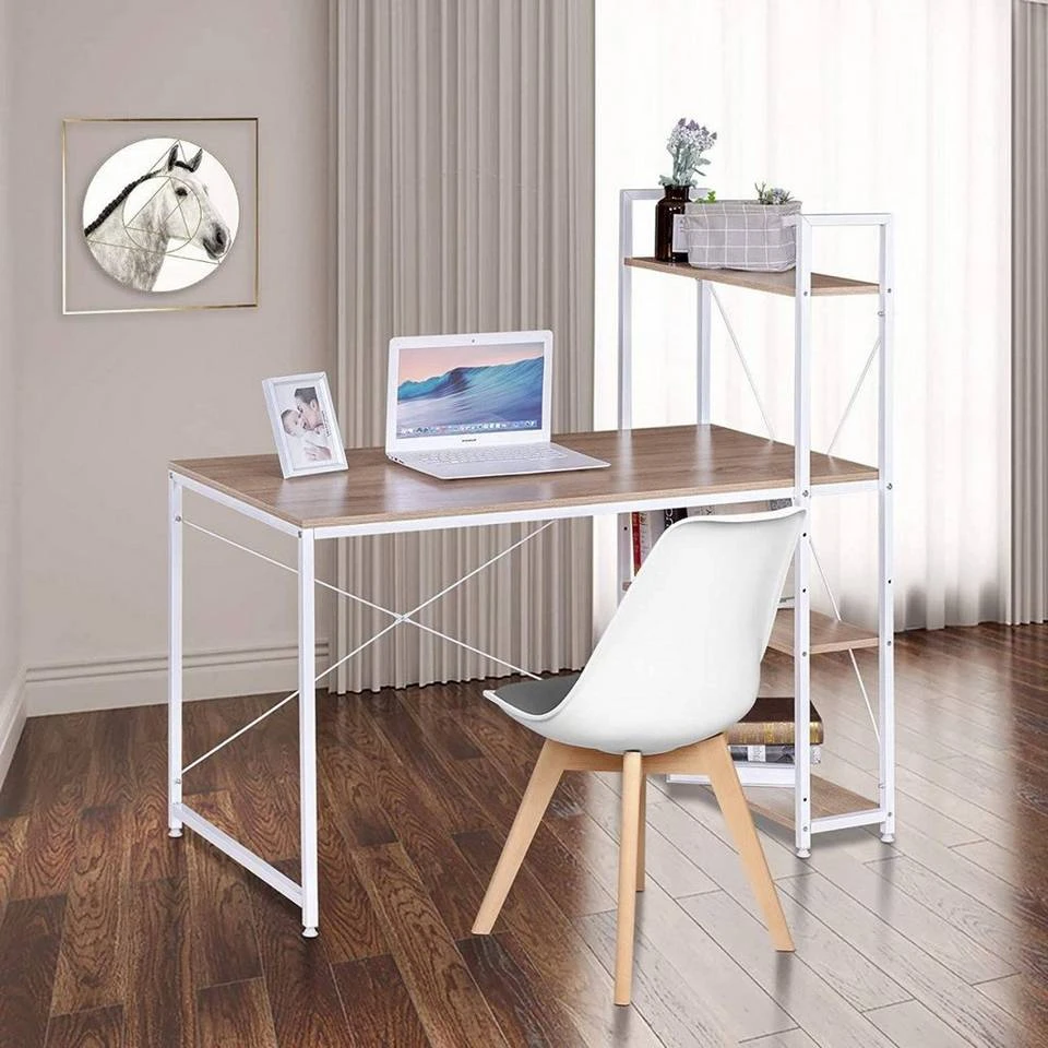 EUGAD Schreibtisch, Bürotisch mit Ablage Holz Stahl 120x64x120cm (BxTxH) Hell Eiche+schwarz Dunkel Buche-Schwarz, Hell Eiche-Schwarz, Hell Eiche-Weiß 14 EUGAD Schreibtisch, Bürotisch mit Ablage Holz Stahl 120x64x120cm (BxTxH) Hell Eiche+schwarz Dunkel Buche-Schwarz, Hell Eiche-Schwarz, Hell Eiche-Weiß – Bild 14