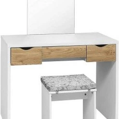 EUGAD Schminktisch, mit Hocker einem große Spiegel und 3 großen Schubladen Weiß-Eiche Eiche-Wei&szlig;, Wei&szlig;, Wei&szlig;-Eiche -Eugad Möbel Einkaufen 13fba935 7d05 56bc 8840 dcc61440e610
