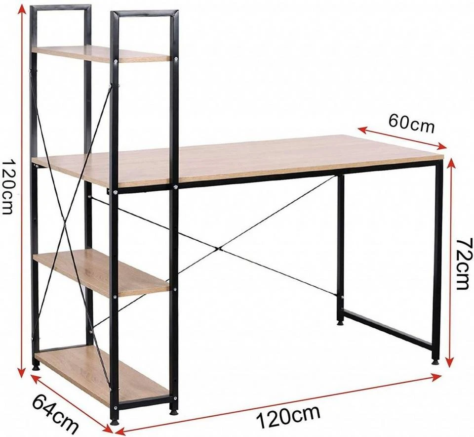 EUGAD Schreibtisch, Bürotisch mit Ablage Holz Stahl 120x64x120cm (BxTxH) Hell Eiche+schwarz Dunkel Buche-Schwarz, Hell Eiche-Schwarz, Hell Eiche-Weiß 3 EUGAD Schreibtisch, Bürotisch mit Ablage Holz Stahl 120x64x120cm (BxTxH) Hell Eiche+schwarz Dunkel Buche-Schwarz, Hell Eiche-Schwarz, Hell Eiche-Weiß – Bild 3
