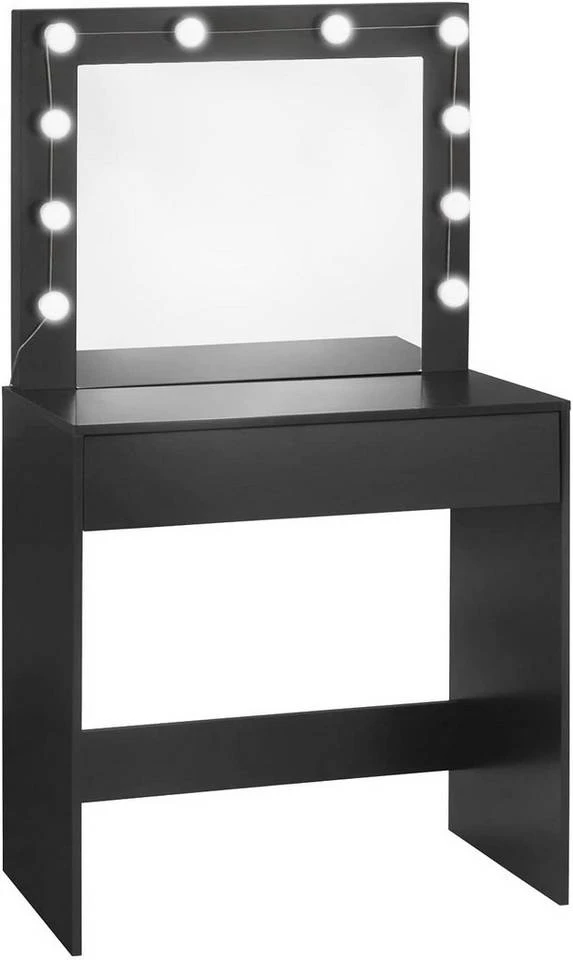 EUGAD Schminktisch, Frisiertisch 10 LED-Lampen mit Schubladen 80x40cm Schwarz Weiß 2 EUGAD Schminktisch, Frisiertisch 10 LED-Lampen mit Schubladen 80x40cm Schwarz Weiß – Bild 2