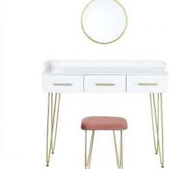 EUGAD Schminktisch, mit 3 Schubladen Tischplatte 100x40cm, Kosmetiktisch für Schlafzimmer, Weiß
