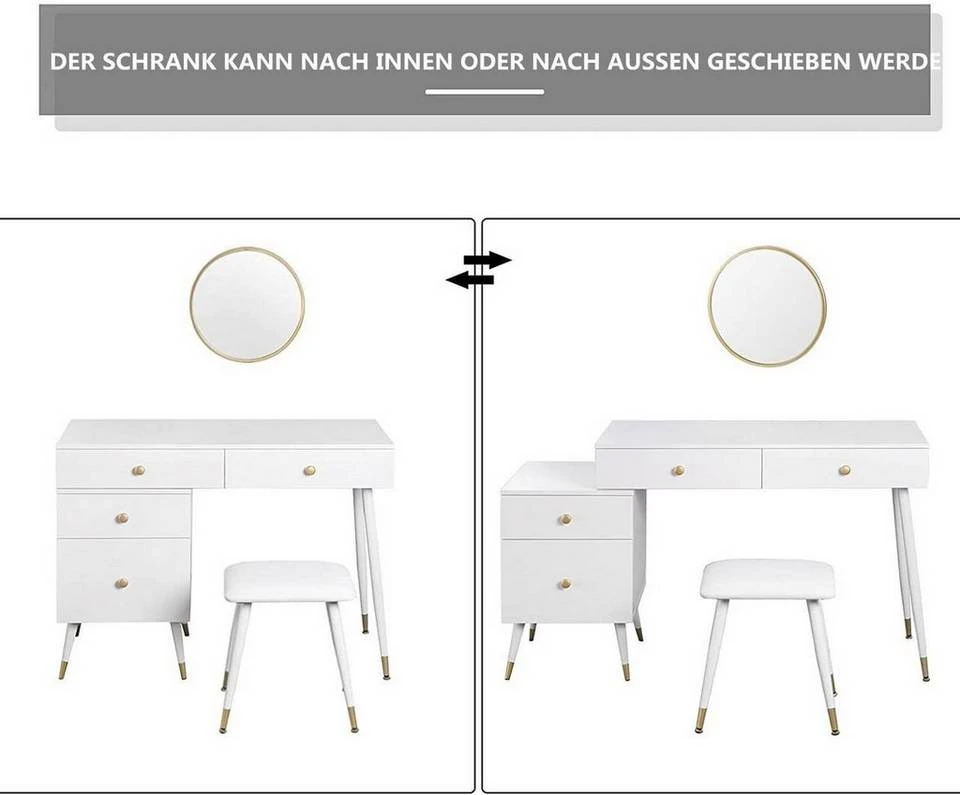 EUGAD Schminktisch (1-St), Schminktisch mit Hocker und Spiegel, Frisiertisch mit 4 Schubladen und Kosmetiktisch Frisierkommode für Schlafzimmer, Weiß Gold 5 EUGAD Schminktisch (1-St), Schminktisch mit Hocker und Spiegel, Frisiertisch mit 4 Schubladen und Kosmetiktisch Frisierkommode für Schlafzimmer, Weiß Gold – Bild 5