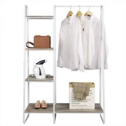 EUGAD Garderobenständer, Kleiderständer,mit Regal, Metall, Holz,im Flur, Wohnzimmer, Dunkelbraun-Schwarz Eiche-Weiß, Sand-Weiß -Eugad Möbel Einkaufen 1fce2e61 69fc 56c2 8e62 632f28cc839f