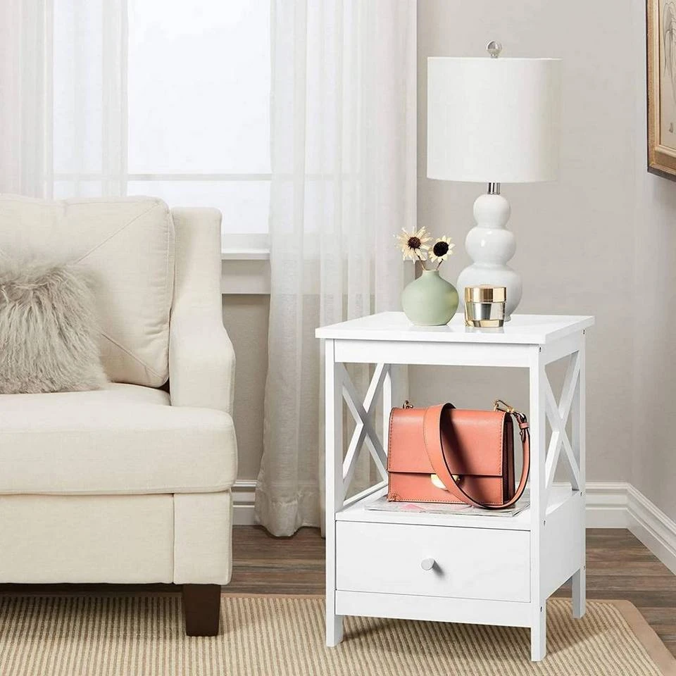 EUGAD Nachttisch, Beistelltisch Nachtschrank Nachtkommode Sofatisch aus MDF mit Schublade und Ablage für Schlafzimmer oder Wohnzimmer Weiß 2 EUGAD Nachttisch, Beistelltisch Nachtschrank Nachtkommode Sofatisch aus MDF mit Schublade und Ablage für Schlafzimmer oder Wohnzimmer Weiß – Bild 2