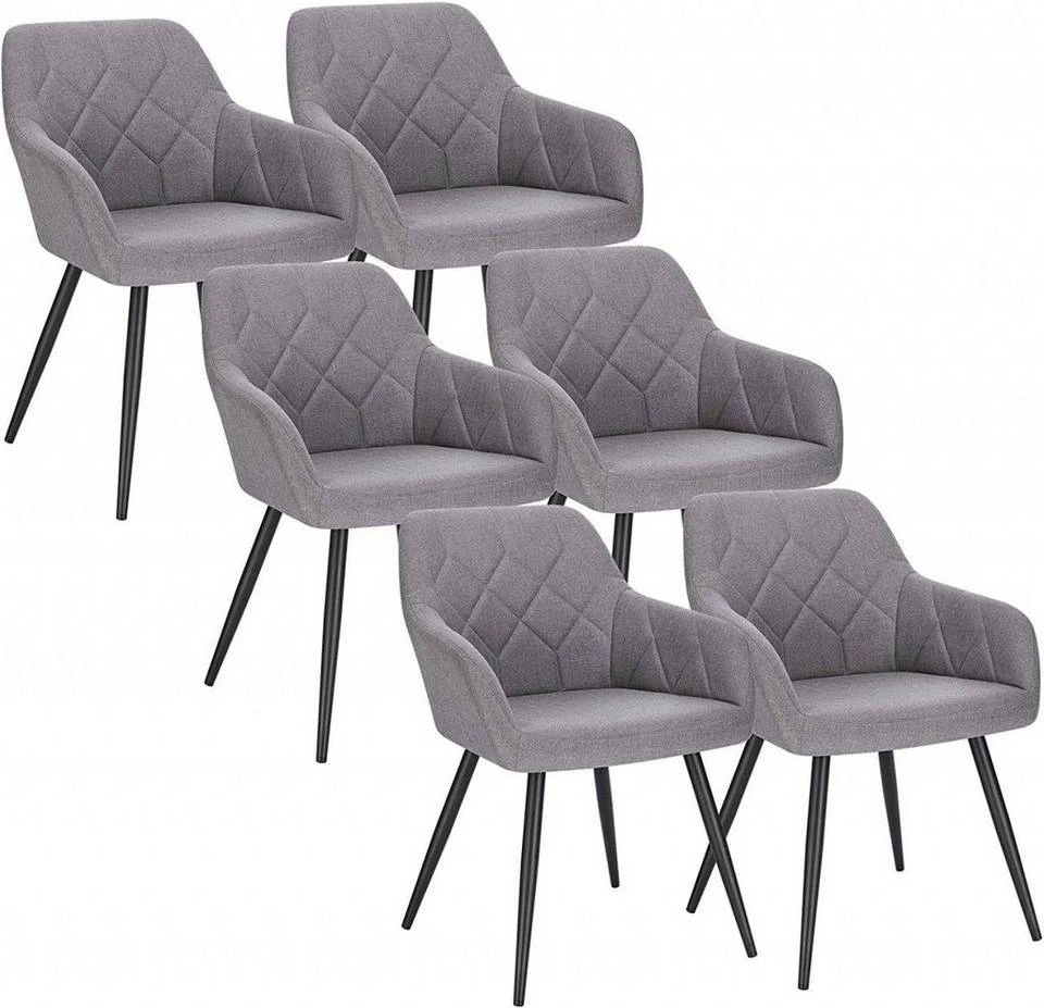 EUGAD Esszimmerstuhl (6 Stück), Wohnzimmerstuhl aus Leinen Polsterstuhl mit Armlehnen und Rückenlehne schwarze Gestell aus Metall Hellgrau Dunkelgrau 1 EUGAD Esszimmerstuhl (6 Stück), Wohnzimmerstuhl aus Leinen Polsterstuhl mit Armlehnen und Rückenlehne schwarze Gestell aus Metall Hellgrau Dunkelgrau