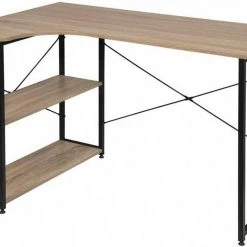 EUGAD Schreibtisch, Computertisch Büromöbel Couchtisch mit Ablage Holz Stahl Schwarz+Beigebraun Industrie-design -Eugad Möbel Einkaufen 26c033a7 f78c 5a7c adad e33bbeacd69d