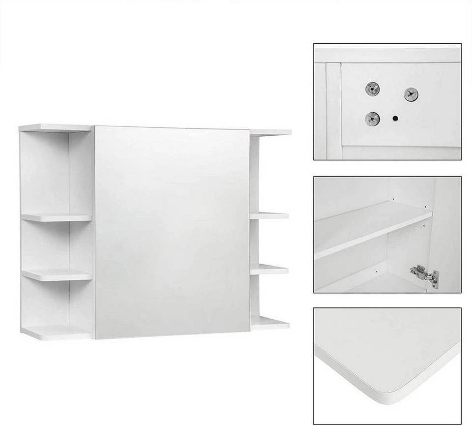 EUGAD Spiegelschrank Badezimmerspiegel Hängeschrank mit 8 Ablagen mit Tür Weiß 6 EUGAD Spiegelschrank Badezimmerspiegel Hängeschrank mit 8 Ablagen mit Tür Weiß – Bild 6