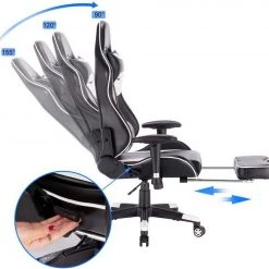 EUGAD Gaming-Stuhl (1 Stück), Racing Stuhl mit Fußstütze Racing Stuhl Drehstuhl Bürostuhl Schreibtischstuhl PC Stuhl mit Wippfunktion Höhenverstellbar Kunstleder Rot Grau, Wei&szlig; -Eugad Möbel Einkaufen 2c5b8e6a 3545 5830 a744 08a60c424f8a