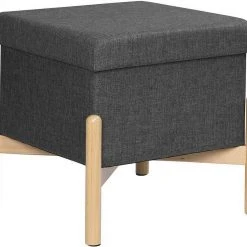 EUGAD Sitzhocker, Polsterhocker Sitztruhe bis 150kg belastbar, mit Stauraum, Deckel Abnehmbar Holzbeine Dunkelgrau Hellgrau