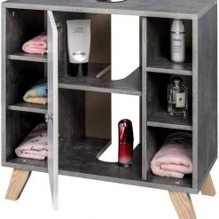 EUGAD Waschbeckenunterschrank Unterschrank Badezimmerschrank mit Tür 60 x 30 x 62 cm Grau-Weiß -Eugad Möbel Einkaufen 304201c2 2bd5 502b aadd 77902f66cb10