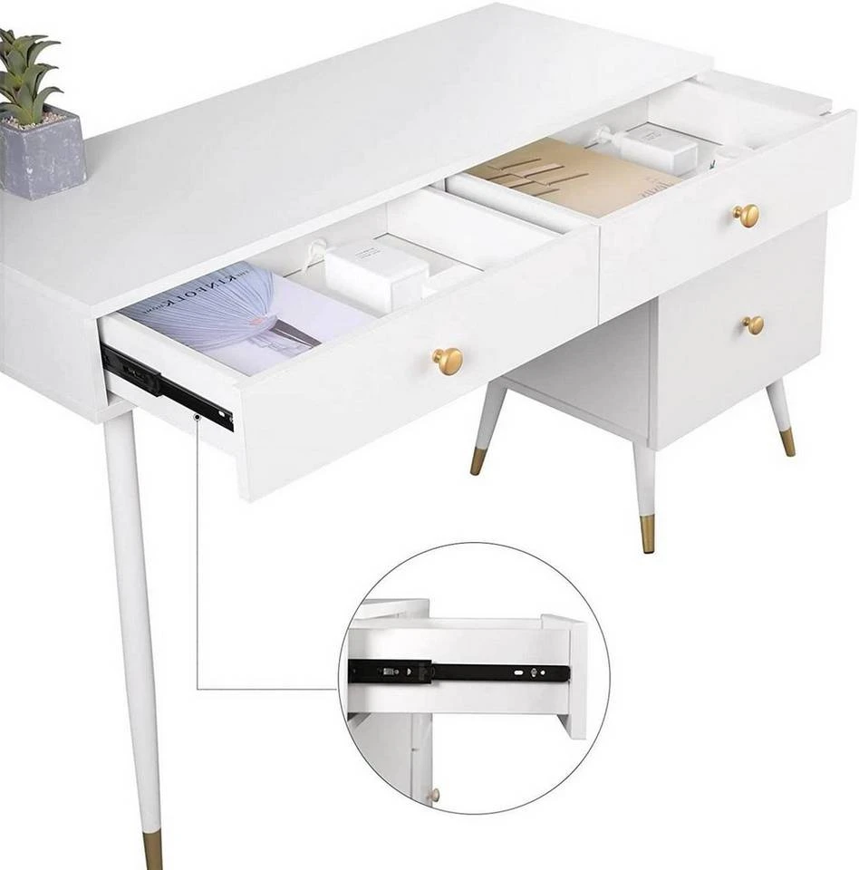 EUGAD Schminktisch (1-St), Schminktisch mit Hocker und Spiegel, Frisiertisch mit 4 Schubladen und Kosmetiktisch Frisierkommode für Schlafzimmer, Weiß Gold 7 EUGAD Schminktisch (1-St), Schminktisch mit Hocker und Spiegel, Frisiertisch mit 4 Schubladen und Kosmetiktisch Frisierkommode für Schlafzimmer, Weiß Gold – Bild 7