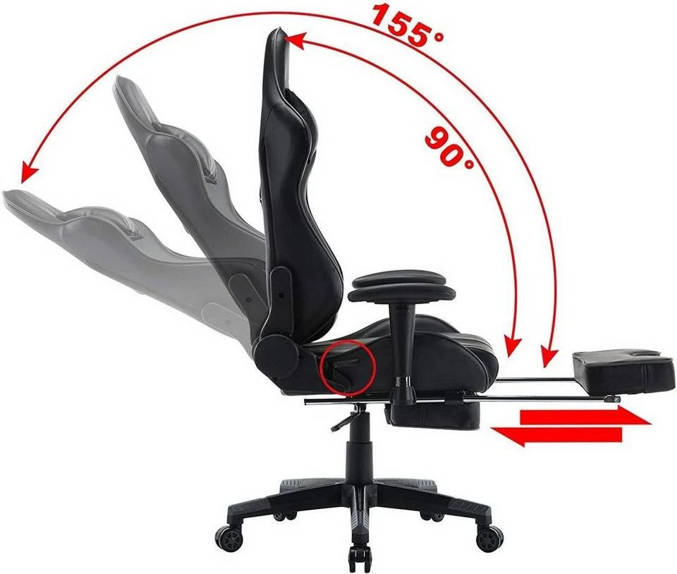 EUGAD Gaming-Stuhl (1 Stück), mit Fußstütze Racing Stuhl Drehstuhl Bürostuhl Schreibtischstuhl PC Stuhl mit Wippfunktion Höhenverstellbar Kunstleder Weiß Grau, Rot, Weiß 19 EUGAD Gaming-Stuhl (1 Stück), mit Fußstütze Racing Stuhl Drehstuhl Bürostuhl Schreibtischstuhl PC Stuhl mit Wippfunktion Höhenverstellbar Kunstleder Weiß Grau, Rot, Weiß – Bild 19