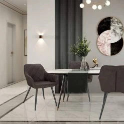 EUGAD Esszimmerstuhl (1 Stück), Wohnzimmerstuhl aus Stoff, Polsterstuhl mit Armlehnen und Rückenlehne, Gestell aus Metall Anthrazit, Braun, Grau -Eugad Möbel Einkaufen 32fa5ab3 d436 5f04 bc23 7d7ca75c54bd