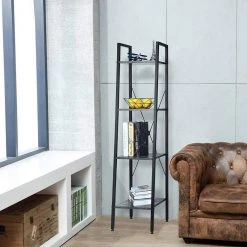 EUGAD Bücherregal, Standregal Badregal Bücherregal Küchenregal Schuhregal aus Holz und Stahl, mit 4 Ablagen, 34 x 35 x 148 cm Golden-Weißer Marmor, Schwarz Marmor, Vintage -Eugad Möbel Einkaufen 33867ecb 1fd5 4356 8c04 ba0e789ff584