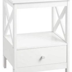 EUGAD Nachttisch, Beistelltisch Nachtschrank Nachtkommode Sofatisch aus MDF mit Schublade und Ablage für Schlafzimmer oder Wohnzimmer Weiß