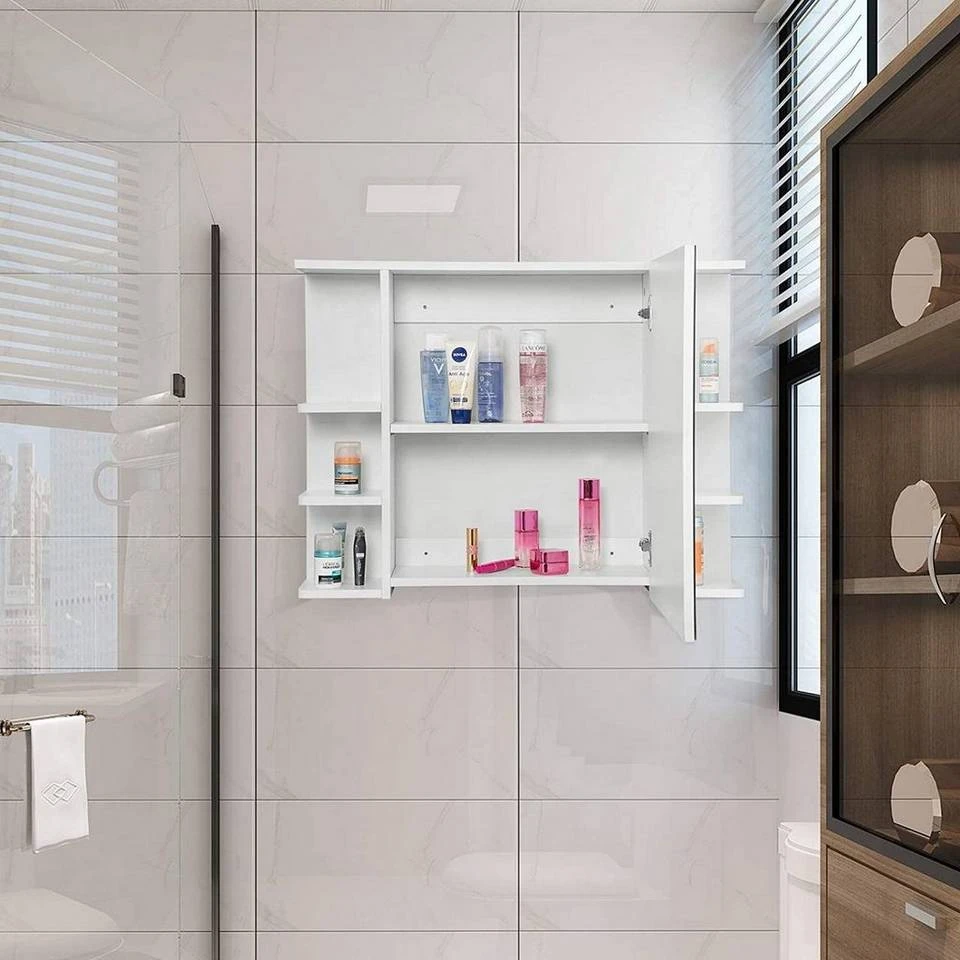 EUGAD Spiegelschrank Badezimmerspiegel Hängeschrank mit 8 Ablagen mit Tür Weiß 5 EUGAD Spiegelschrank Badezimmerspiegel Hängeschrank mit 8 Ablagen mit Tür Weiß – Bild 5