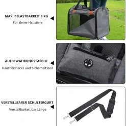 EUGAD Tiertransporttasche bis 8,00 kg, Katzentragetasche Hundetragetasche Schultertasche Haustiertasche Faltbare Transporttasche Reisetasche Traglast Oxford mit Schultergurt Grau 45x30x35cm -Eugad Möbel Einkaufen 36020577 9217 48a0 838f 15fc2e96b8f9