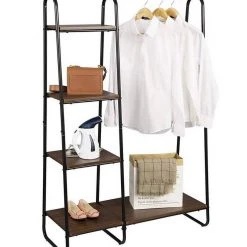 EUGAD Garderobenständer, Kleiderständer,mit Regal, Metall, Holz,im Flur, Wohnzimmer, Dunkelbraun-Schwarz Eiche-Weiß, Sand-Weiß -Eugad Möbel Einkaufen 371d8851 704e 5f3c 9ab9 824a0797cf56