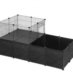 Eugad Möbel Einkaufen 34 EUGAD Freigehege, mit Bodenplatten Kaninchen Hasen Meerschweinchen Welpenauslauf Laufgitter mit Tür&Treppe Doppelstöckig DIY Schwarz 38 Platten (35x35cm/Platte) 145x75x75 cm