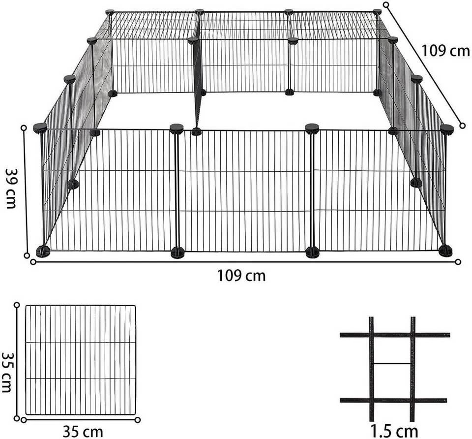 EUGAD Freigehege, DIY 16 Platten Schwarz Laufstall Kleintiere Schwarz 109x109x39cm 4 EUGAD Freigehege, DIY 16 Platten Schwarz Laufstall Kleintiere Schwarz 109x109x39cm – Bild 4