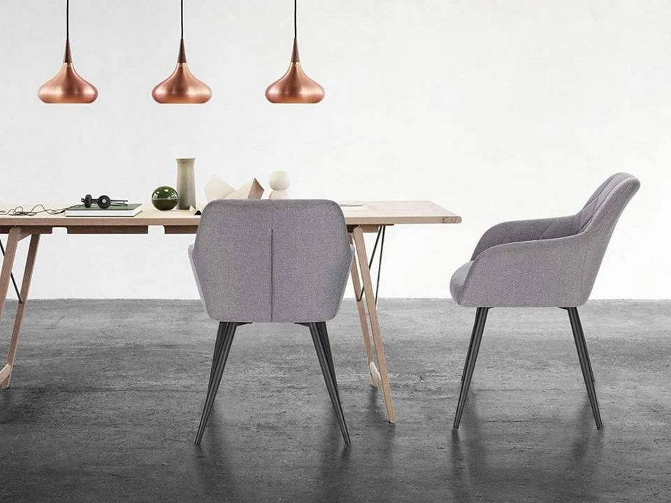 EUGAD Esszimmerstuhl, Polsterstuhl Leinen,mit Armlehnen Metallbeinen Dunkelgrau, Hellgrau 2 EUGAD Esszimmerstuhl, Polsterstuhl Leinen,mit Armlehnen Metallbeinen Dunkelgrau, Hellgrau – Bild 2