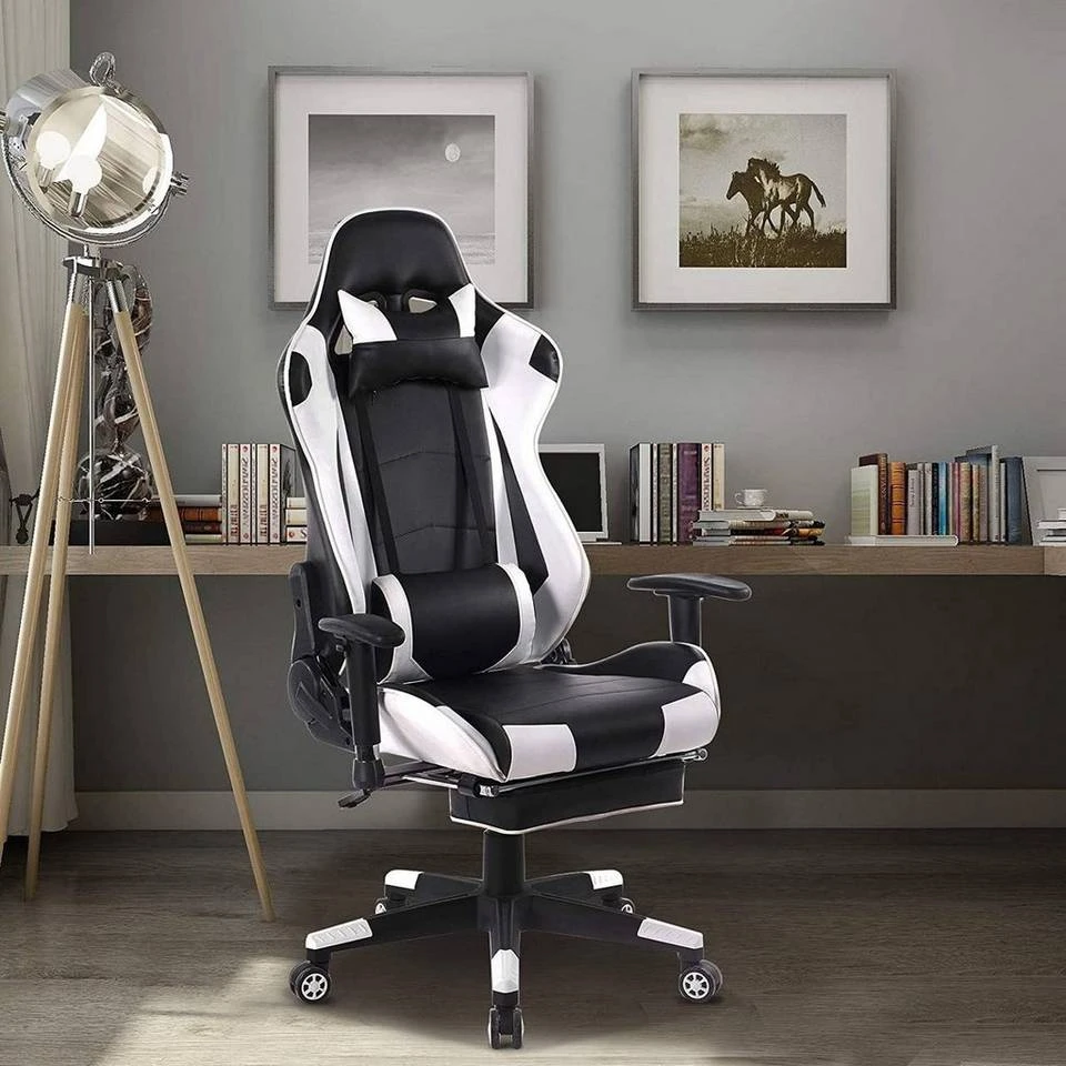 EUGAD Gaming Chair, Bürostuhl Schreibtischstuhl, Kunstleder, mit Ledenkissen Kopfstütze einstellbaren Armlehnen Weiß Grau, Rot, Weiß 5 EUGAD Gaming Chair, Bürostuhl Schreibtischstuhl, Kunstleder, mit Ledenkissen Kopfstütze einstellbaren Armlehnen Weiß Grau, Rot, Weiß – Bild 5
