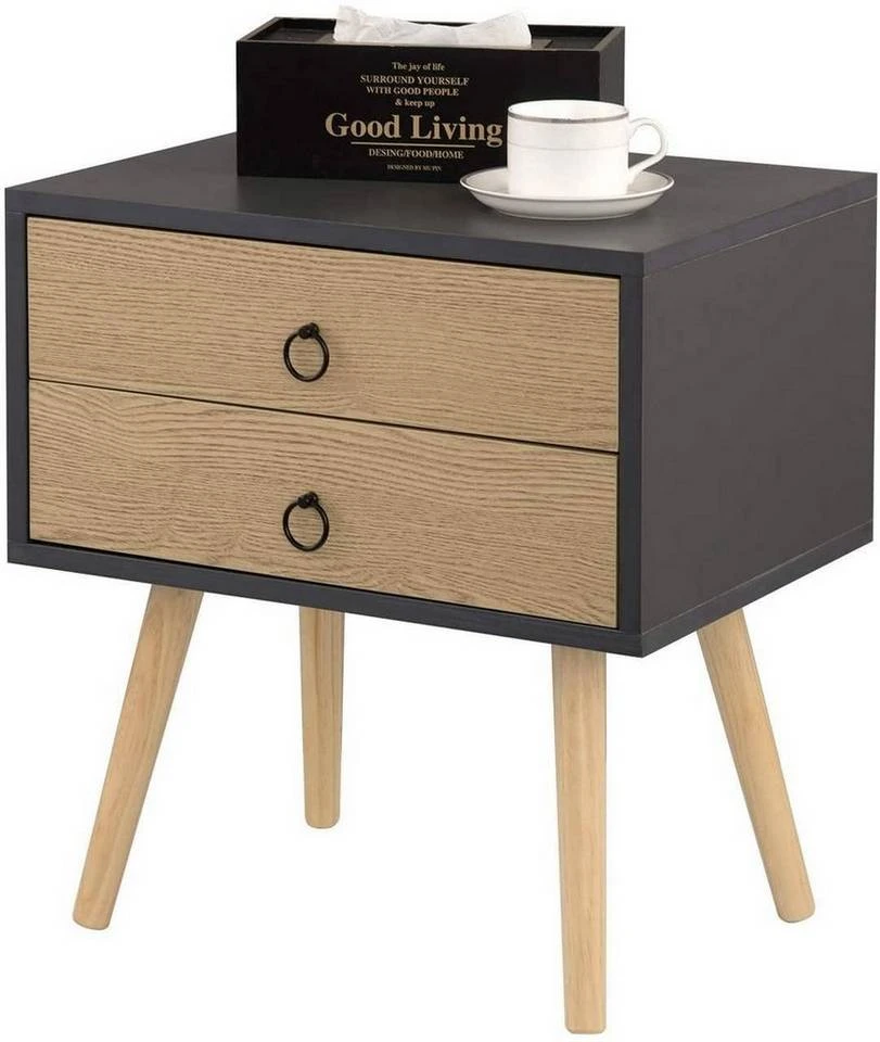 EUGAD Nachttisch, 2er-Set Beistelltisch mit 2 Schubladen Nachtkommode Nachtschrank Holzbeine MDF 46x35x50cm Weiß Grau, Weiß 11 EUGAD Nachttisch, 2er-Set Beistelltisch mit 2 Schubladen Nachtkommode Nachtschrank Holzbeine MDF 46x35x50cm Weiß Grau, Weiß – Bild 11