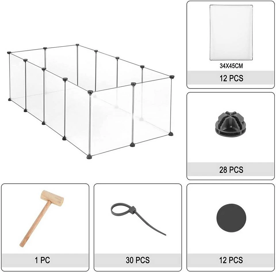 EUGAD Freigehege, Freigehege für Kaninchen Hasen Meerschweinchen Welpenauslauf DIY, 12 Platten 145 x 75 x 46 cm Grau, Schwarz, Transparent, Weiß 21 EUGAD Freigehege, Freigehege für Kaninchen Hasen Meerschweinchen Welpenauslauf DIY, 12 Platten 145 x 75 x 46 cm Grau, Schwarz, Transparent, Weiß – Bild 21