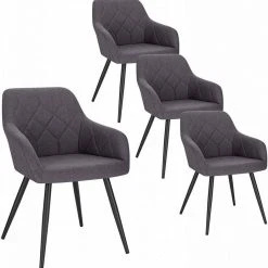 EUGAD Esszimmerstuhl (4 Stück), Wohnzimmerstuhl aus Leinen Polsterstuhl mit Armlehnen und Rückenlehne schwarze Gestell aus Metall Hellgrau Dunkelgrau -Eugad Möbel Einkaufen 40824af9 9ec6 5a37 9d05 6ec26e6f9ada