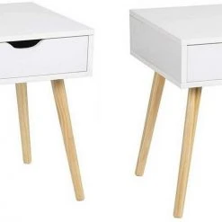 EUGAD Nachttisch, 2er-Set Beistelltisch mit Schublade Nachtkommode, Holzbeine MDF, Weiß