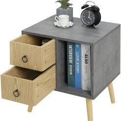 EUGAD Nachttisch (1-St), Nachtkommode mit 2 Schubladen und Ablagefach, Nachtschrank, Industrial-Design, Beistelltisch, Sideboard für Schlafzimmer, Wohnzimmer, einfach Aufbau -Eugad Möbel Einkaufen 44627c82 319a 410d abfa 06bdfb1546ce