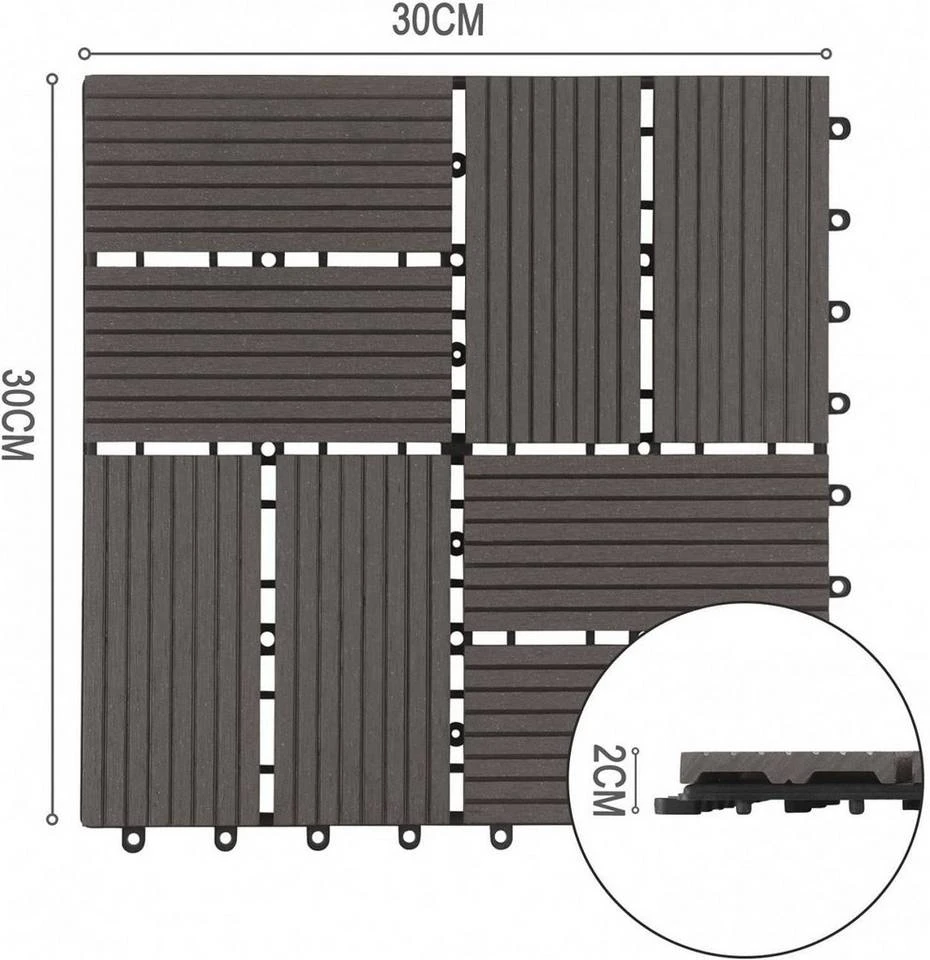 EUGAD WPC-Fliesen, 22 Stück WPC Terrassenfliesen Klickfliesen 30x30cm Coffee Anthrazit, Dunkelgrau, Hellgrau 3 EUGAD WPC-Fliesen, 22 Stück WPC Terrassenfliesen Klickfliesen 30x30cm Coffee Anthrazit, Dunkelgrau, Hellgrau – Bild 3