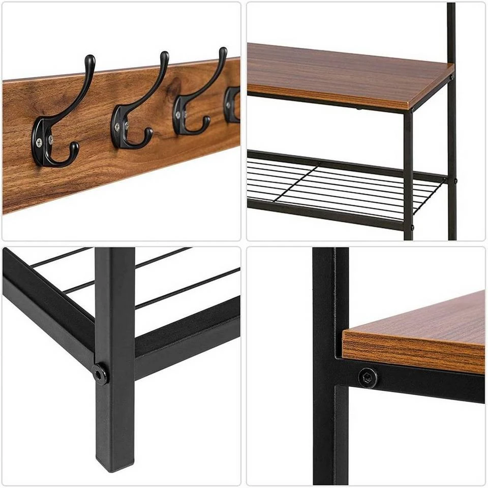 EUGAD Garderobenständer, (1 St), Kleiderständer, mit Haken, Schuhbank, Dunkelbraun 7 EUGAD Garderobenständer, (1 St), Kleiderständer, mit Haken, Schuhbank, Dunkelbraun – Bild 7