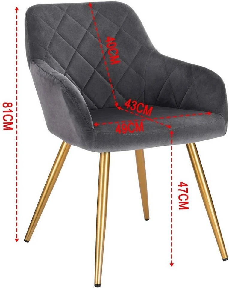 EUGAD Esszimmerstuhl (1 Stück), Wohnzimmerstuhl aus Samt Polsterstuhl mit Armlehnen und Rückenlehne, Gestell aus Metall mit goldenen Beine Dunkelgrau Schwarz 3 EUGAD Esszimmerstuhl (1 Stück), Wohnzimmerstuhl aus Samt Polsterstuhl mit Armlehnen und Rückenlehne, Gestell aus Metall mit goldenen Beine Dunkelgrau Schwarz – Bild 3