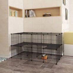 EUGAD Freigehege, Freigehege Kaninchen mit Stauraum Hasen Meerschweinchen Welpenauslauf Laufgitter mit Tür&Treppe DIY Schwarz 41 Platten (35x35cm/Platte) 105 x 70 x 70 cm -Eugad Möbel Einkaufen 488a0952 9a59 524c 93e4 30c71be831ea